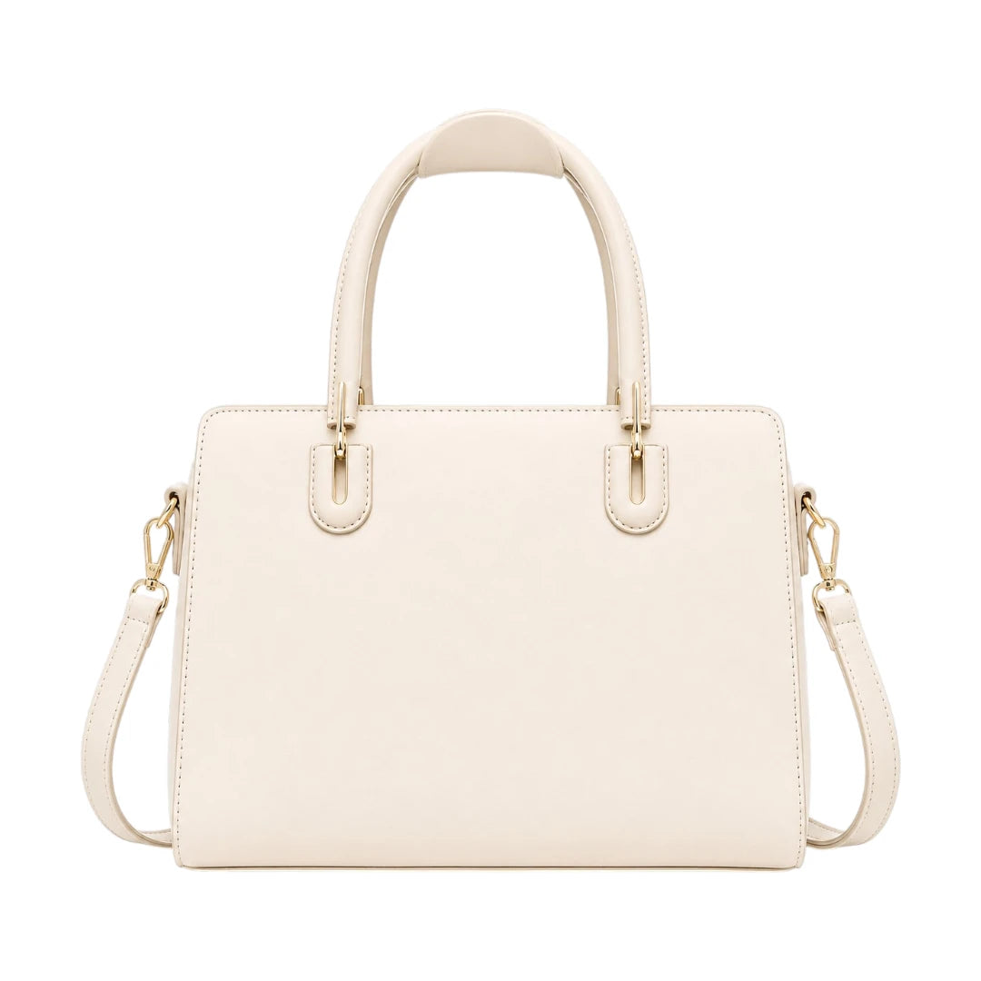 HB Creation Cream Faux Leather Satchel Handbag