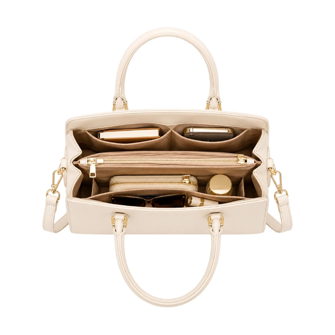 HB Creation Cream Faux Leather Satchel Handbag