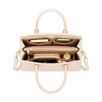 HB Creation Cream Faux Leather Satchel Handbag