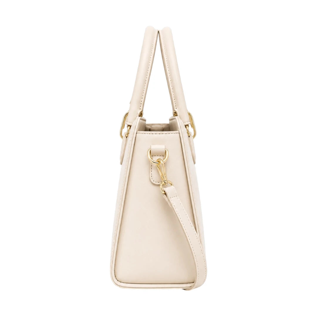 HB Creation Cream Faux Leather Satchel Handbag