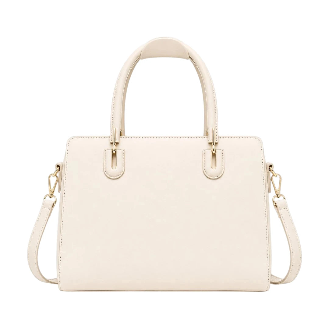HB Creation Cream Faux Leather Satchel Handbag