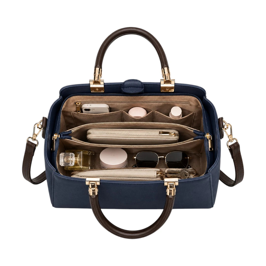 HB Creation Navy Horizon Faux Leather Satchel Handbag